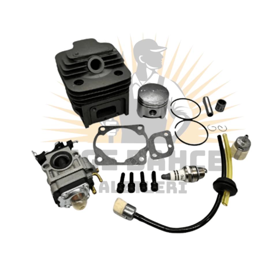 MOTORLU TIRPAN 44MM ÇİN GRUBU SİLİNDİR PİSTON KARBÜRATÖR BUJİ BENZİN SÜZGECİ CONTA TAKIMI SET
